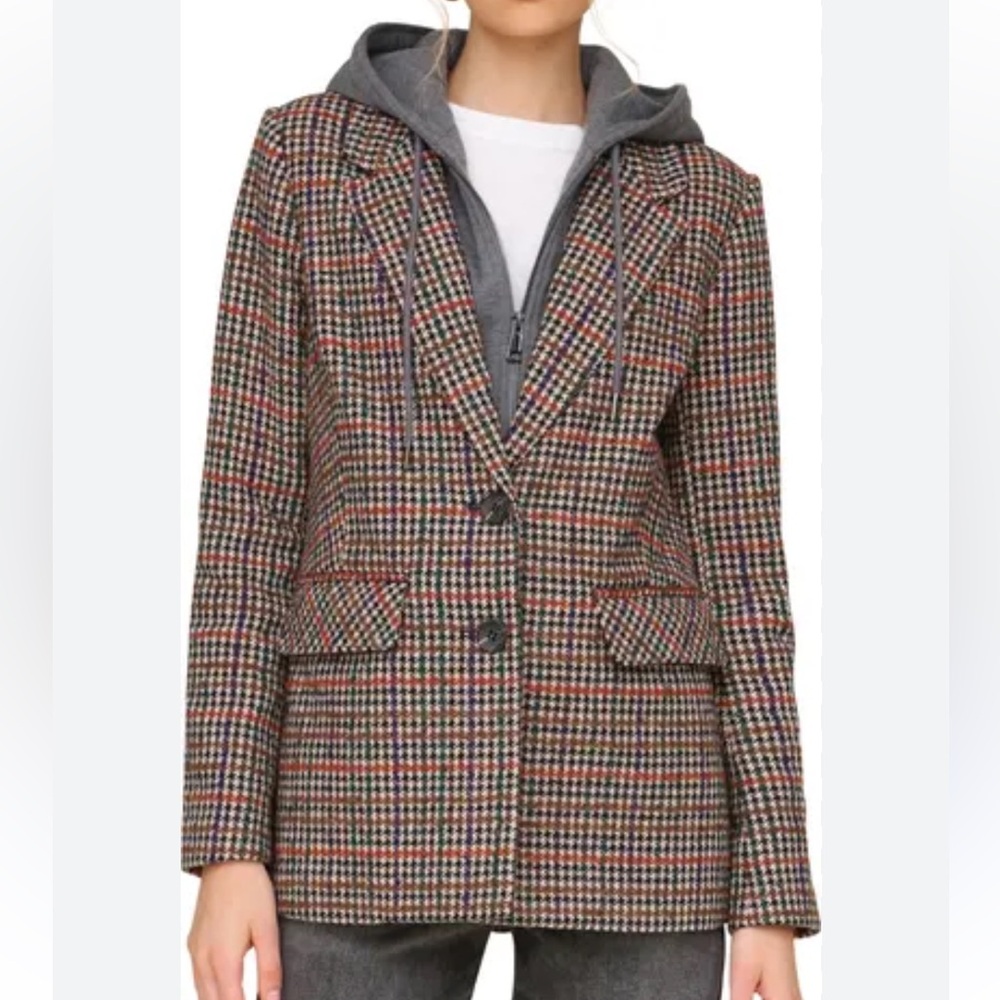 Avec Les Filles Plaid Dickey Sweatshirt Blazer Size Medium